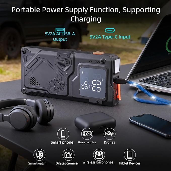 Jump Starter 12V, 10000mah Jump Starter with Air Pump and Compressor, Portable Jump Box, LCD Display,LED Emergency Light,Power Bank & Jumper Cables,for 8.5L Gas and 6.5L Diesel Engines