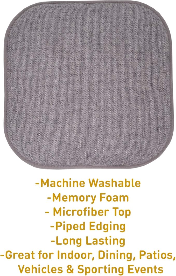 Sweet Home Collection Chair Cushion Memory Foam Pads Honeycomb Pattern Slip Non Skid Rubber Back Rounded Square 16" x 16" Seat Cover, 2 Pack, Alexis Gray/Silver