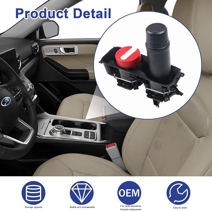 LB5Z-7813562-AB Center Console Cup Holder Fit for Ford Explorer 2020-2025 Replace LB5Z7813562AB (Without Wireless Charging)