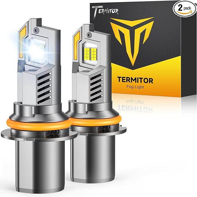 Termitor 9004 HB1 Bulbs Hi/Low Beam, 50,000LM 6500K White Brightness, True 1:1 Halogen Size, 85000+ Hours Lifespan, 3 Min Plug-N-Play 9004 Fog Lights with Cooling Fan, Pack of 2