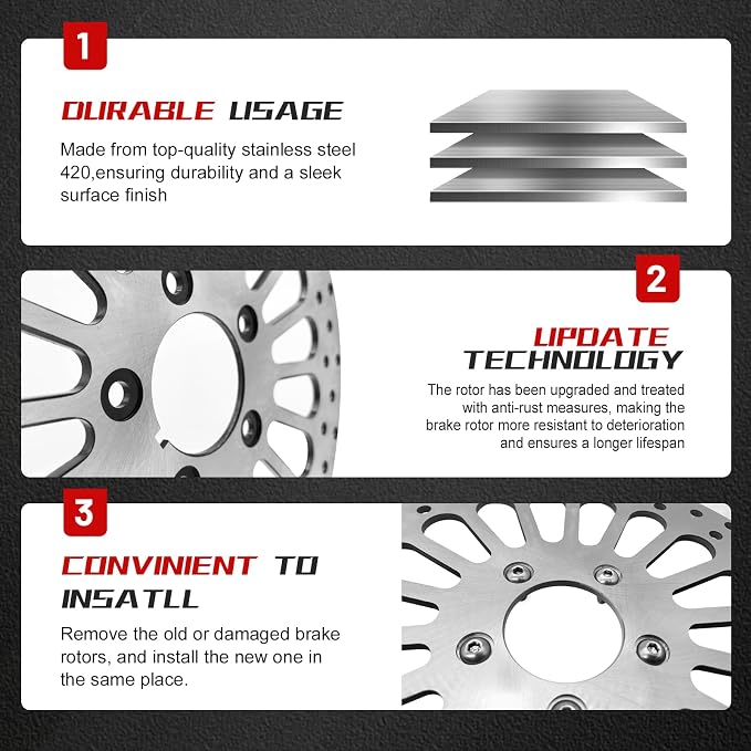 11.8'' Thickness0.27'' Rear Brake Rotor Compatible with Harley Davidson Electra Glide,Road King,Road Glide,Street Glide,Performance Superior Heat Dissipation,Stainless Steel Disc Rotors