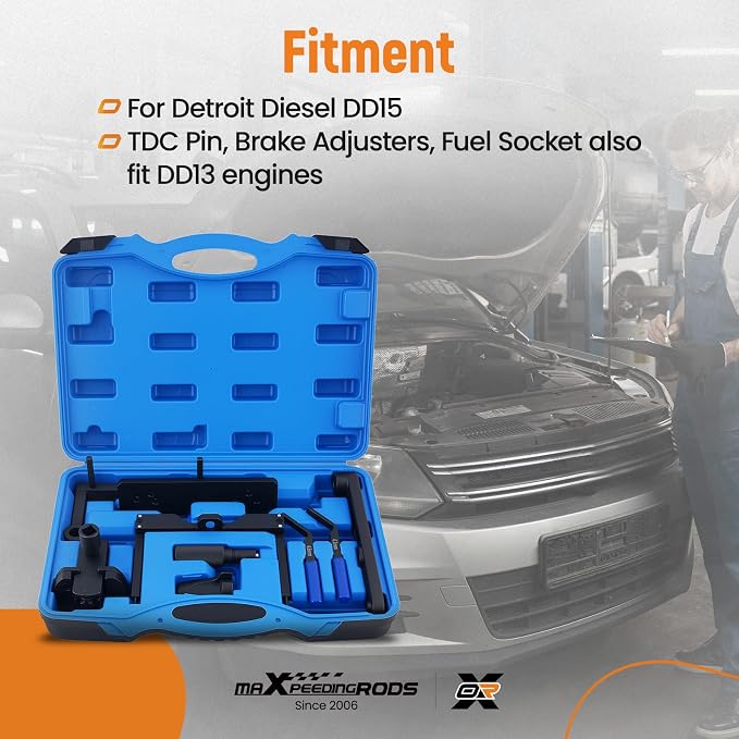 maXpeedingrods For Detroit Diesel DD15 DD16 Engine Brake Adjustment + Camshaft Timing Tool + TDC Locating Pin + Barring Tool + Fuel Line Socket, Replace# W470589104000 W470589001500, 9PCS