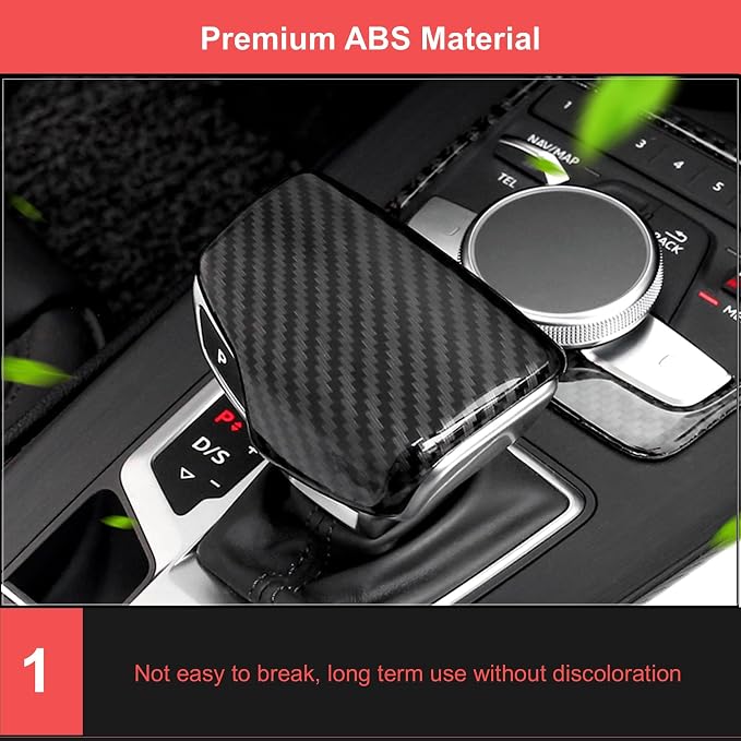 Gear Shift Knob Cover Compatible with Audi Q5 2018-2025, Carbon Fiber Car Gear Head Knob Frame, Gear Shifter Knob Cover Trim Cap Protector for Audi Q5/Q5 Sportback, ABS Carbon Fiber Q5L Accessories