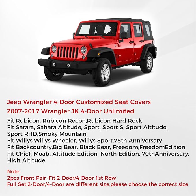 Huidasource 2007-2017 Wrangler JK Rear Seat Covers, Split Bench Back Seat Cover for Jeep Wrangler Sahara Sport Rubicon Willys, Seatbelt Compatible (Rear Seat/Black)