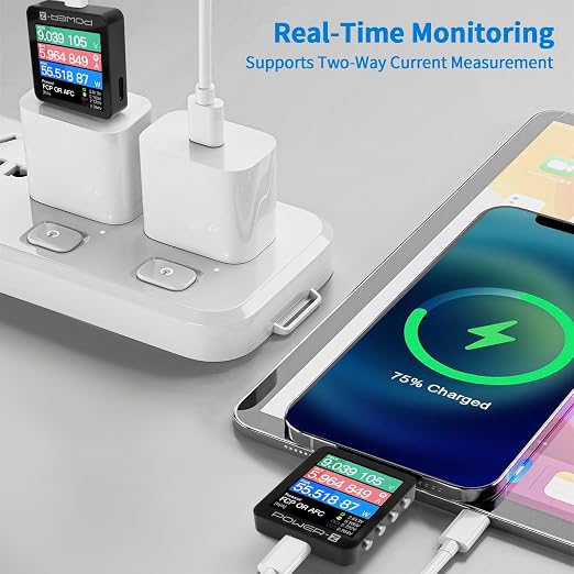 USB C Power Meter USB C Tester, USB Multimeter 0-50V 0-6A PD3.1 QC5.0 High Precision Two-Way Measurement Voltage Current Capacity Voltmeter Ammeter Digital Tester for Chargers Power Bank Cable