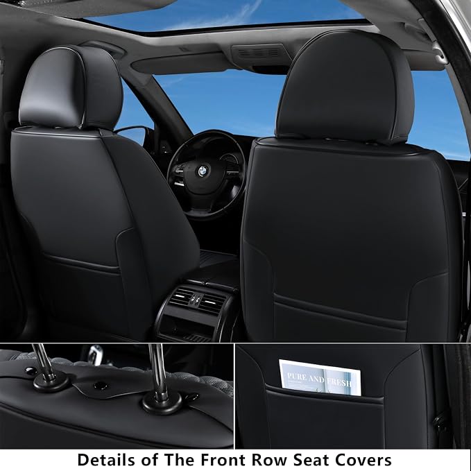 Coverado Seat Covers Full Set, Leather Car Seat Cover, Waterproof Car Seat Protector, Automotive Seat Covers Car Seat Cushion Universal Fit for Most Cars, Black