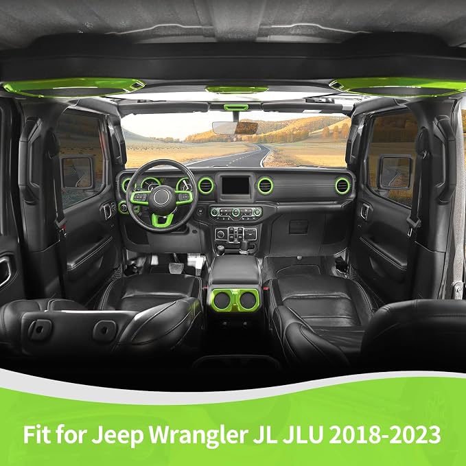 RT-TCZ for Jeep JL Green Interior Trim Cover Kit for Jeep Wrangler JL JLU 2018-2023 AC Vent Trim Rings Green Interior Accessories 20pcs