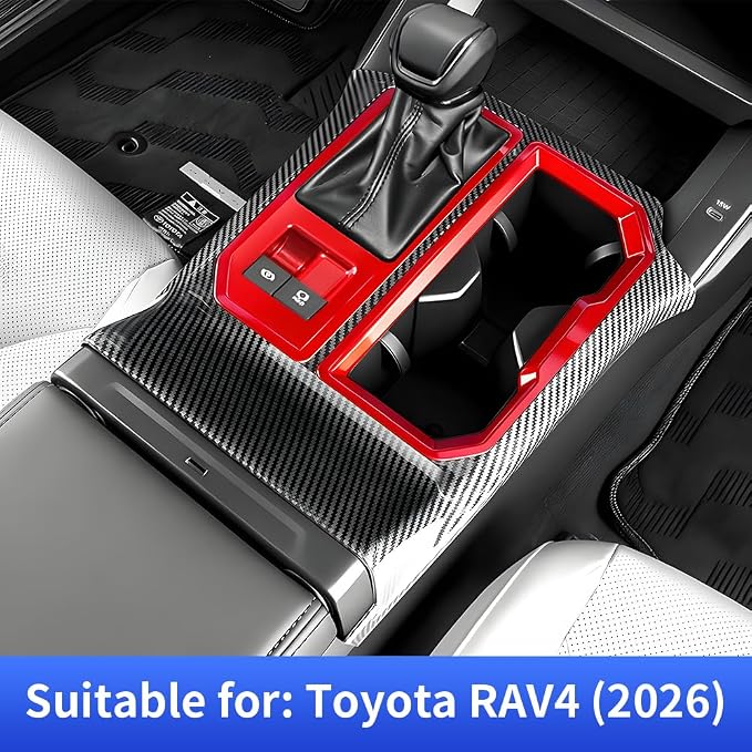 Car Center Console Gear Shift Panel Trim Cover for Toyota RAV4 2026 [for LE/SE/XSE/XLE Premium/Woodland/GR Sport] Auto Interior Decorations Accessories Central Control Carbon Fiber Style Kit
