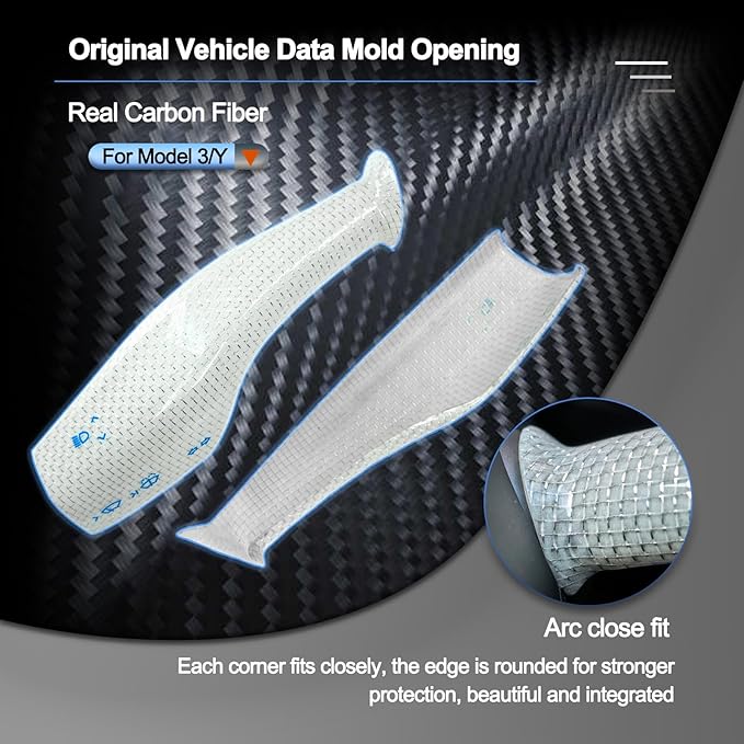 Carbar Tesla Model 3 Y Column Gear Shift Knob Cover Real Carbon Fiber Gear Lever Wrap for Model 3 Model Y Accessories 2023- (2Pcs White Glossy Carbon Fiber B Style)