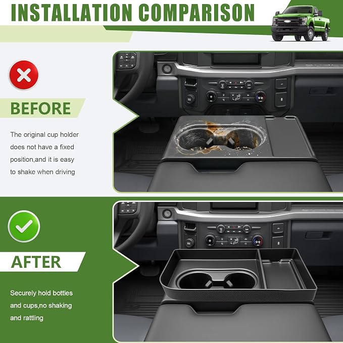 Center Console Cupholder Organizer for 2021-2025 Ford F150 & 2023-2026 F250 F350 F450 F550 F600 Super Duty Cup Holder Coaster Inserts Tray for Ford Super Duty Accessories(Jump Seat Only)