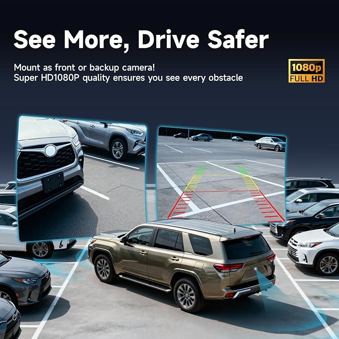 AHD 1080P Backup Camera for Car, Reverse/Front View Camera, 170° Fisheye Wide Angle, Super Night Vision, IP68 Waterproof, Only for 1080P Navigation