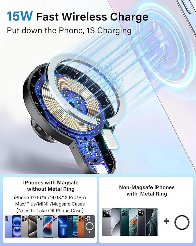 PZK Car Phone Holder for 2010 2012 2013-2024 Toyota 4 Runner Accessories Custom Air Vent Fixed Clip Magnetic 15W Fast Wireless Charging Car Phone Mount 360° Rotation Automobile Phone Cradles