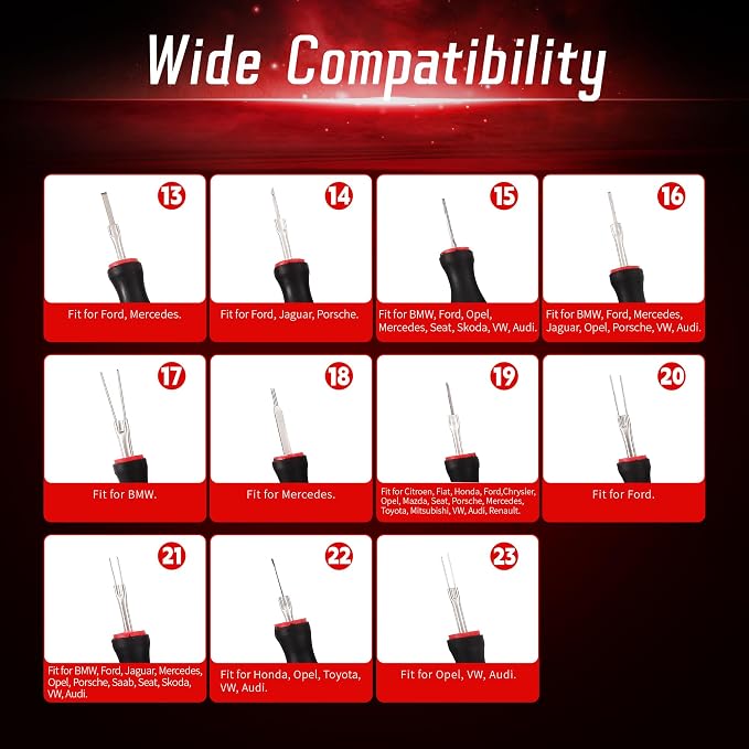 23PCS Universal Terminal Release Kit, Wire Connector Removal Pin Electrical Terminal Removal for Most American Domestic and Imported Vehicles