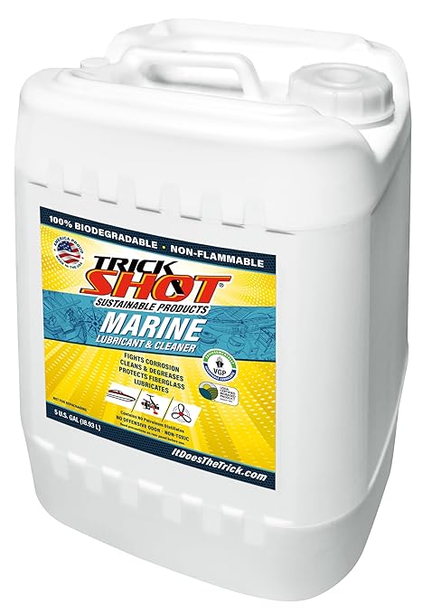 Trick Shot Marine Grade Lubricant & Penetrating Oil - Biodegradable Food Grade Rust Prevention Spray, Anti-Seize, Cleaner & Lubricant for Boat Galleys, Fiberglass, Fishing Gear Lubrication - 5-Gallon