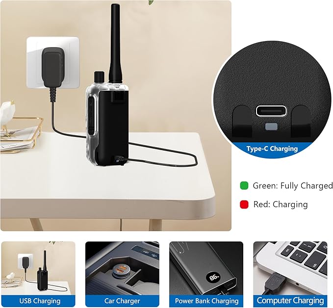 2 Pack BAOFENG UV-5R Mini Two Way Radio BF-5R Mini Walkie Talkie Wireless Power Adjustable Tiny Size Frequency Copy 999 Channels USB-C Charger