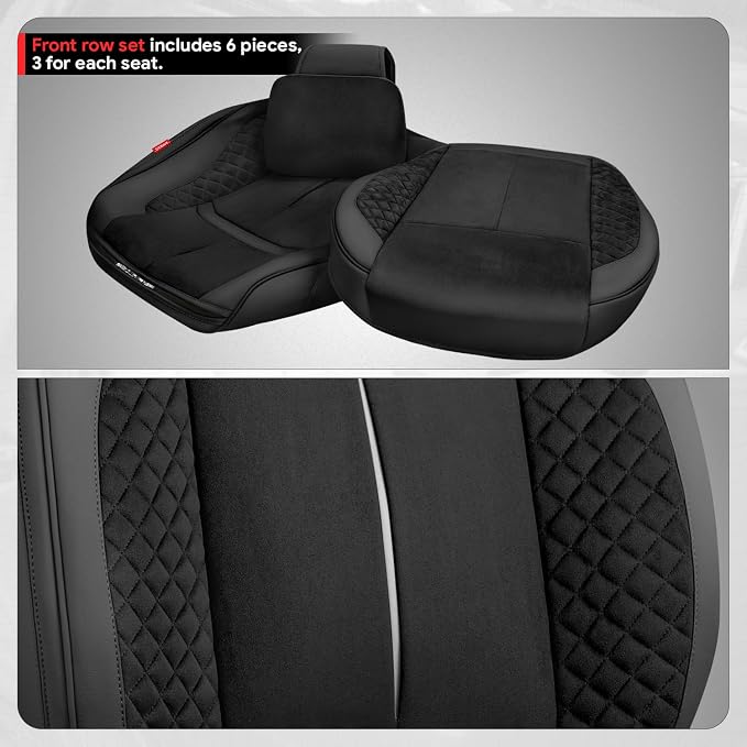 Voris Series Front Row Set Seat Covers Universal for Cars Trucks SUV, Black, CA-SC-VORIS-F-BK