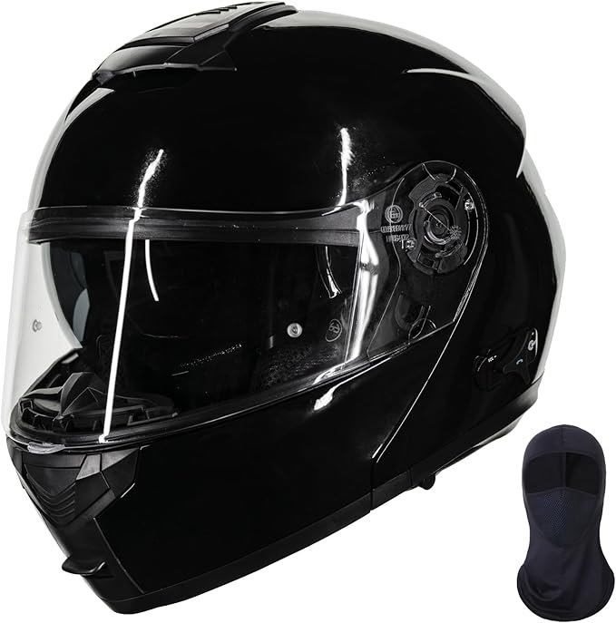 ILM 159BT Bluetooth Modular Motorcycle Helmet 2-3 Riders Intercom Full Face Flip up Casco DOT with Face Mask (GlossBlack, 2XL)