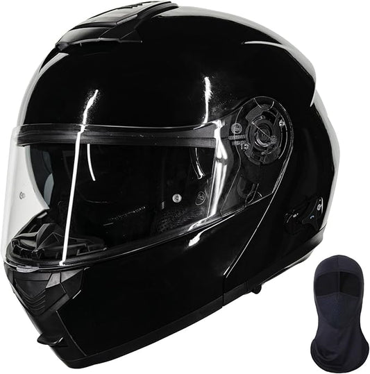 ILM 159BT Bluetooth Modular Motorcycle Helmet 2-3 Riders Intercom Full Face Flip up Casco DOT with Face Mask (GlossBlack, 2XL)
