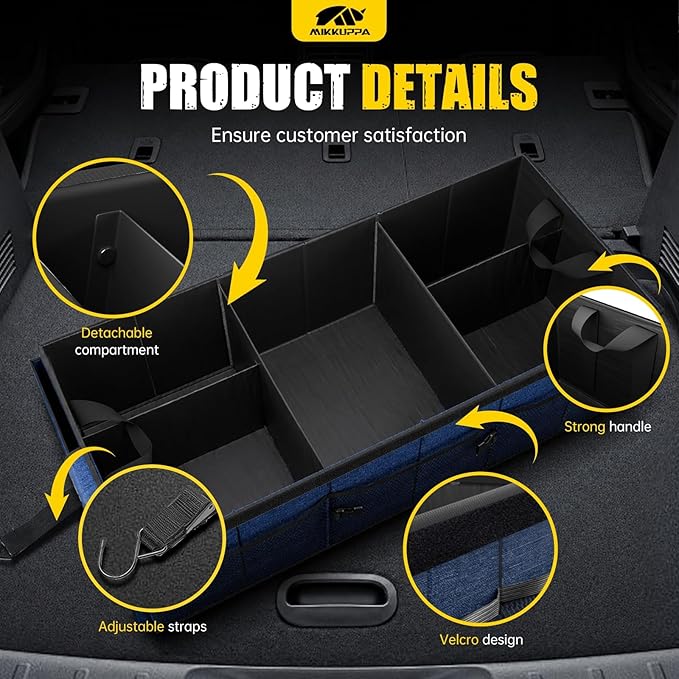 MIKKUPPA Car Trunk Organizer - 95L Collapsible Trunk Organizer with Lid, Sturdy Car Storage for SUV Auto Truck Van with Adjustable Straps and Non Slip Bottom (Blue, XX-Large)