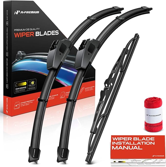 A-Premium 19"+19"+14" Windshield Wiper Blades Compatible with Jeep KK Series Liberty 2008 2009 2010 2011 2012 - Front Rear Wipers Blade Set for Hook/Pin Arm, with Wear Indicator & Towel (Pack of 3)