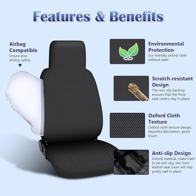 Custom-Fit Front Seat Cover for 2006-2025 Isuzu NPR, Premium Automotive Black Bucket Seat Cover with Molded Headrests, Airbag Compatible, Quick Setup Interior Cover for 2006-2025 Isuzu NPR