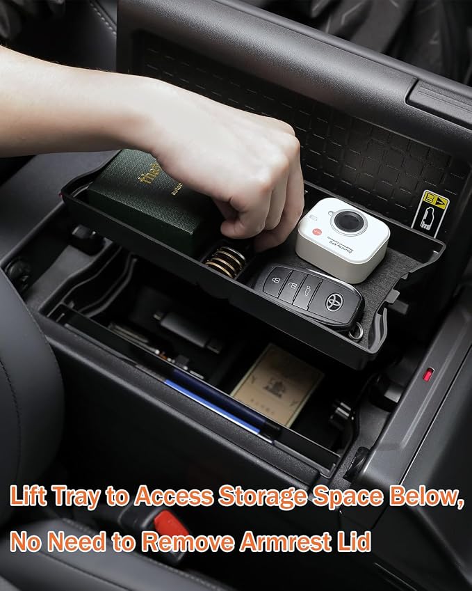 For 2026 Toyota RAV4 3PCS Double Layer Center Console Organizer Tray ABS Armrest Storage Box Easy to Pick Up&Install, 6th Gen Hybrid&Plug-in Hybrid Interior Accessories