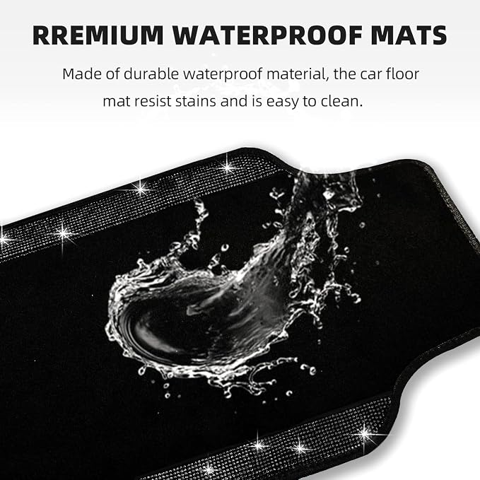 NBTEPEM Bling Car Floor Mats Full Set and Steering Wheel Cover, Universal Fit Most Cars, 4 pcs Sparkle Glitter Diamond Carpet, 5 pcs Bling Car Accessories Set for Women (Black Diamond)