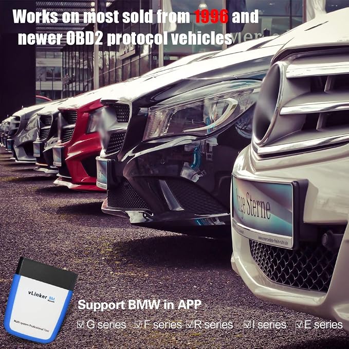 Vgate vLinker BM OBD2 Bluetooth Code Reader for Android & Windows, OBDII Scan Tool for BimmerCode
