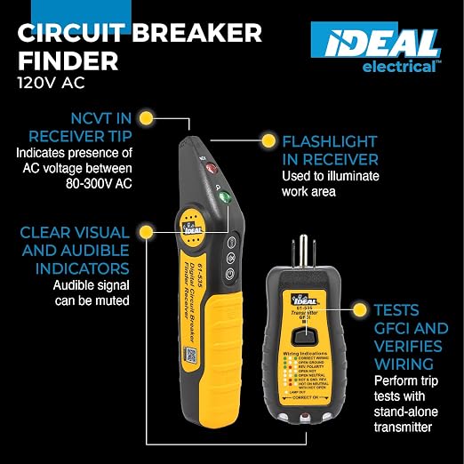 Ideal Electrical 61-535 Digital Circuit Breaker Finder with Digital Receiver and GFCI Circuit Tester