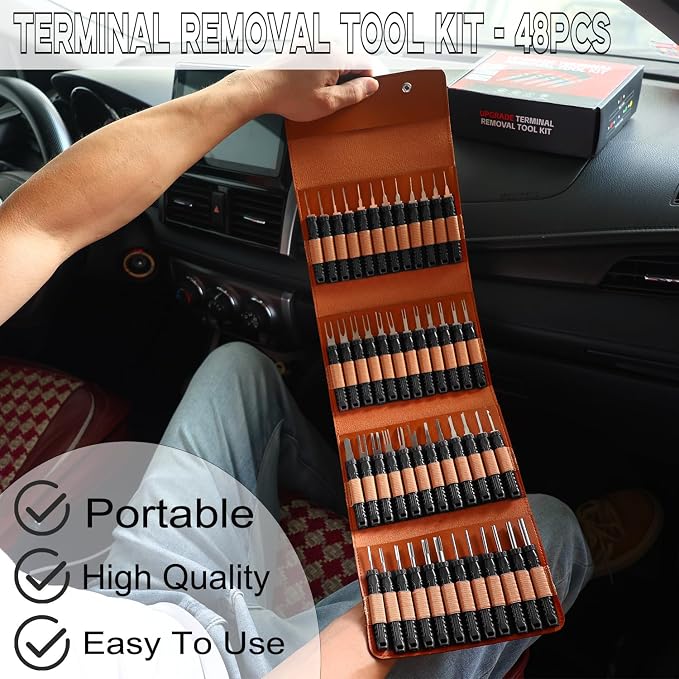 48 Pcs Terminal Removal Tools with Leather Case, Depinning Tool Kit | Connector Pin Removal Tools Depin Tool Terminal Depinning Kit for Automotive, Motorcycle & Electrical Most Connectors