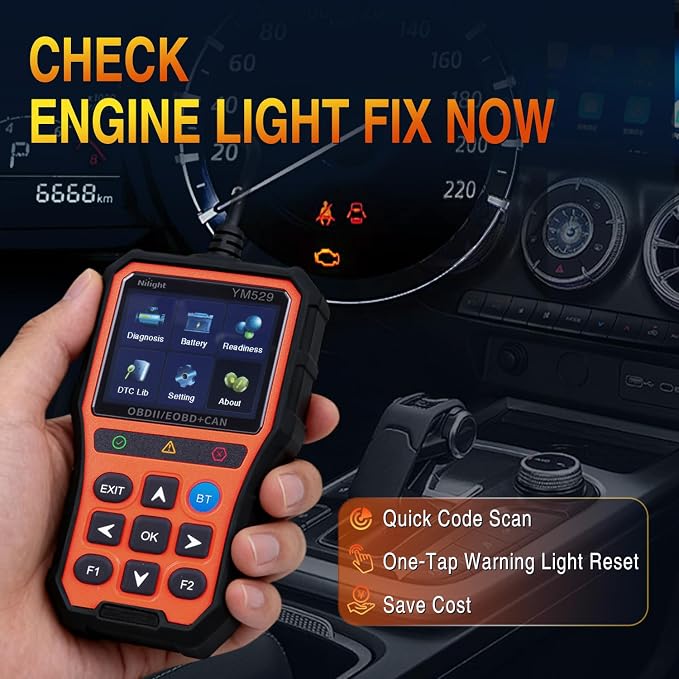 Nilight YM529 Smart Wireless OBD2 Scanner with Wireless Update - Professional Car Diagnostic Tool with 2.8" IPS Screen - Auto Code Reader for Check Engine Light & Wireless Update, 1996-2026 Vehicles