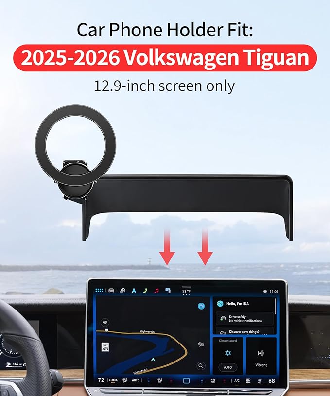 Car Phone Holder for 2025-2026 Volkswagen VW Tiguan Accessories 12.9-Inch Screen Fixed Clip, 360° Rotation Phone Mount Compatible with MagSafe, Does Not Affect Air Vent