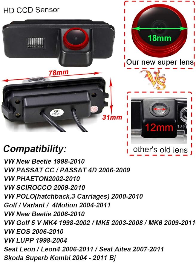 Super HD 1280x720 Pixels 1000 TV Lines car Back up Camera Reverse Parking Rear View Vehicle Camera for VW Beetle Passat CC Polo Golf Scirocco Phaeton Seat Leon Skoda Superb Kombi