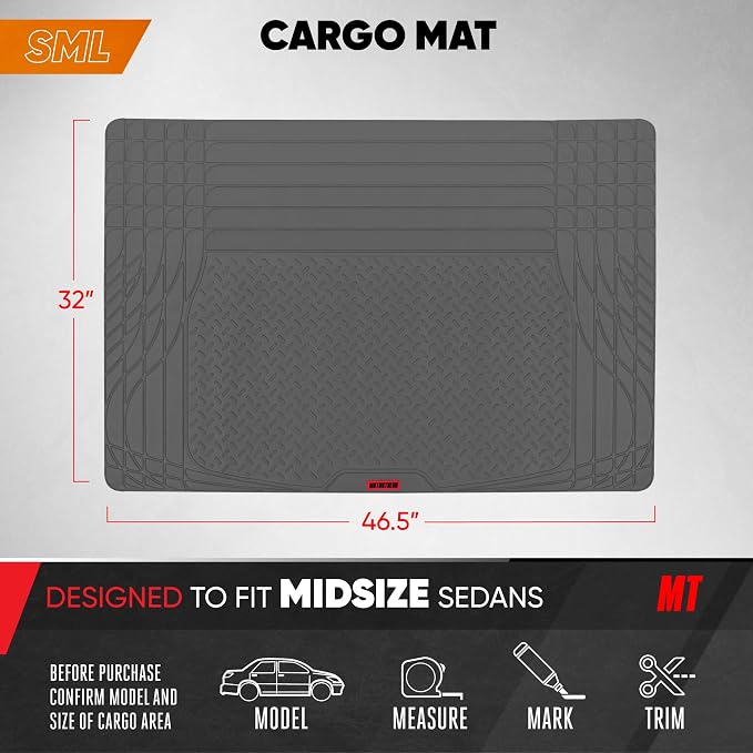 Motor Trend FlexTough Gray Floor Mats for Cars & Cargo Mat Full Set - All Weather Front & Rear Rubber Automotive Floor Mats & Cargo Liner for SUV, Car, & Van - Interior Trunk Mat & Floor Cover