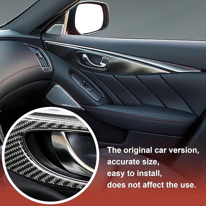 4PCS Real Carbon Fiber Door Handle Panel Trim Compatible with 2014–2024 Infiniti Q50, Interior Decor Sticker Accessories