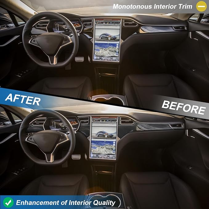 Real Carbon Fiber Interior Trim Kit Compatible with 2012–2020 Tesla Model S & 2016–2020 Model X – Dashboard Panel Trim, Cup Holder Trim, AC Air Vent Trim, Interior Decor Sticker Accessories