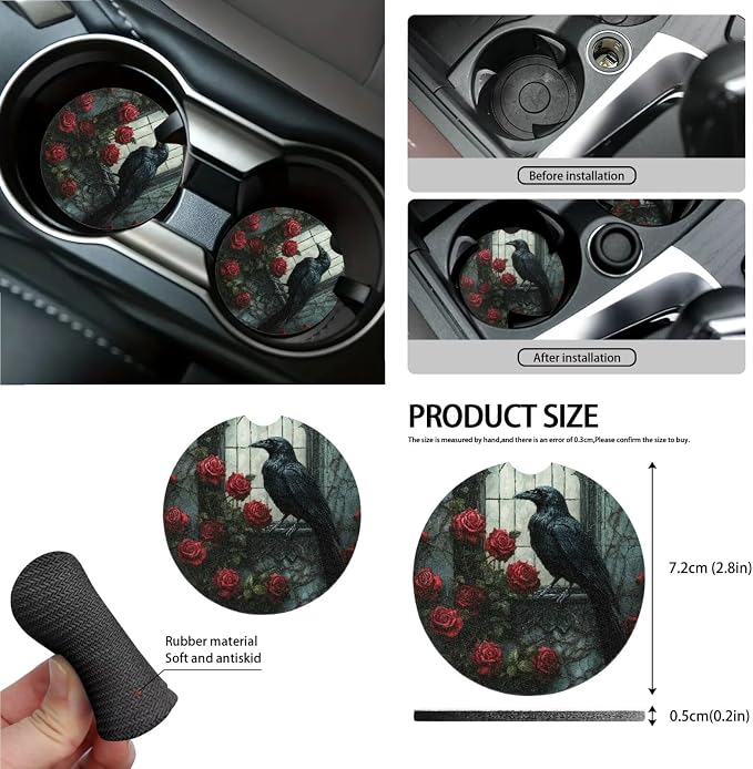 Raven Rose Printed 15 Pack Car Seat Cover Set with Steering Wheel Seat Belt Strap Rearview Mirror Cover Garbage Cans Air Vent Pouch Coasters Keychain Universal Fit for SUV Sedans