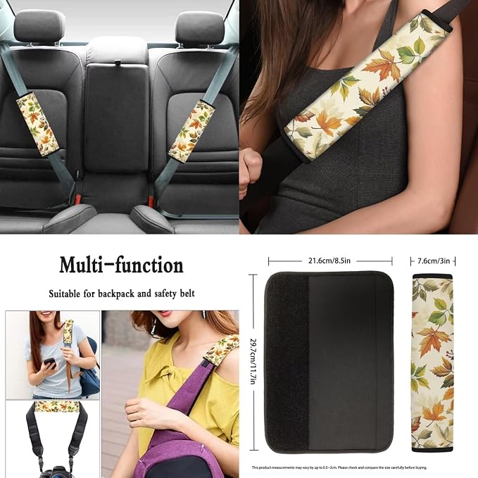 Maple Leaf Car Accessories Car Seat Covers Full Set with Steering Wheel Covers+Seat Belt Pads+Coasters+Keychain+Lipstick Holder Universal Fit 13 Pack Fall Car Decor