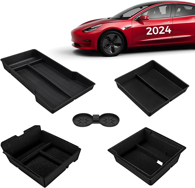 KYX Center Console Organizer Tray for Tesla Model 3 Highland Accessories 2024 Armrest Hidden Drawer Storage Box Cup Holder for Tesla Model 3 Accessories 2024