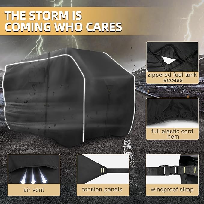 600D ATV Cover, Waterproof & Windproof 4 Wheeler Covers Outdoor Storage, Heavy Duty Quad Wheeler Cover Accessories Fit for Polaris Yamaha Suzuki Honda, 75" L x 47" W x 37" H, Black