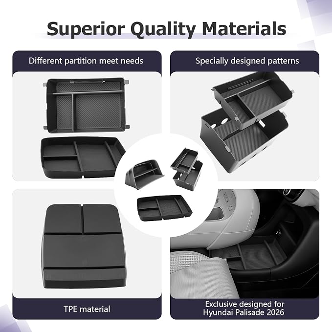 LUWU Center Console Organizer Compatible with 2026 Hyundai Palisade Calligraphy Accessories Palisade Armrest Console Organizer & Under Screen Storage Tray & Lower Storage Tray 4PCS (ONLY for 7-Seat)