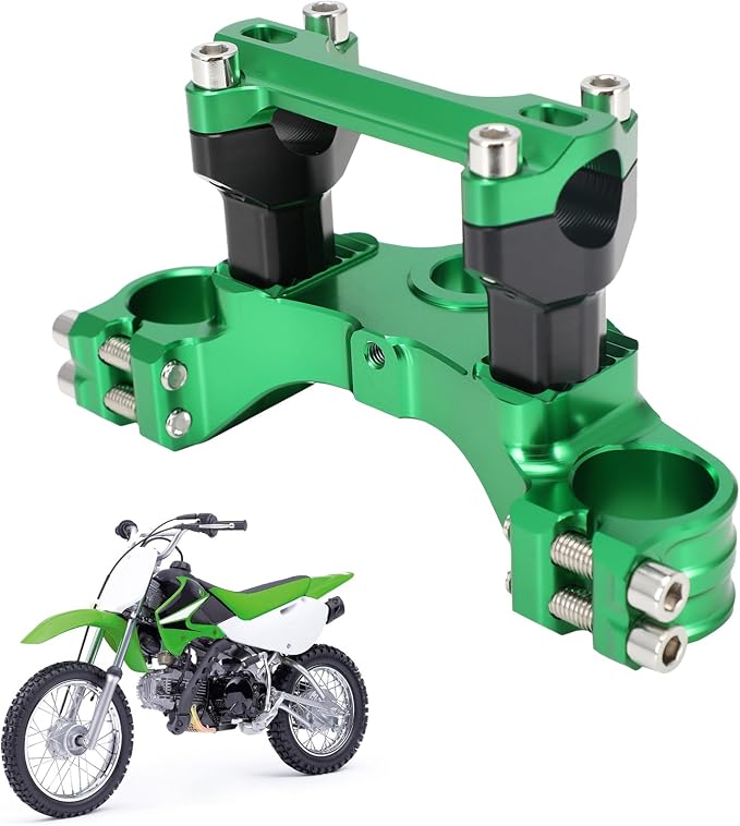Motorcycle Top Triple Clamp 7/8" 22MM Upper Triple Tree Bar Mount with Risers Set CNC for KLX110 KLX 110 110L KLX110L 2002-2023 Green