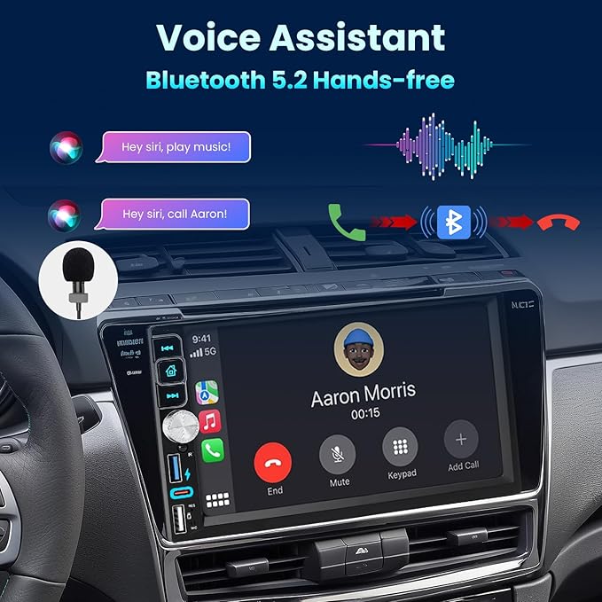 Double Din Car Stereo Bluetooth Compatible with [Wireless] Apple CarPlay/Android Auto 7“ Touchscreen AM/FM Radio Type-C USB (2.1A Fast Charge) Backup Camera