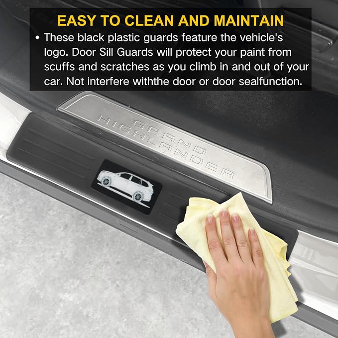 4Pcs Door Sill Protector for 2024-2026 Toyota Grand Highlander | Fits Hybrid LE/XLE/Ltd/Platinum, ABS Guards w/Logo, Anti-scratch, Non-slip, Hide Scuff, Stick-on (Not for Highlander)