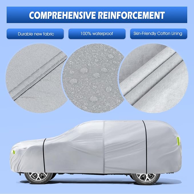 6 Layers Car Cover Waterproof All Weather for Automobiles, SUV Size A6 Universal Fit for Toyota RAV4 /4Runner, Honda CRV, Hyundai Santa Fe, Nissan Rogue(182-190 inch), Silver