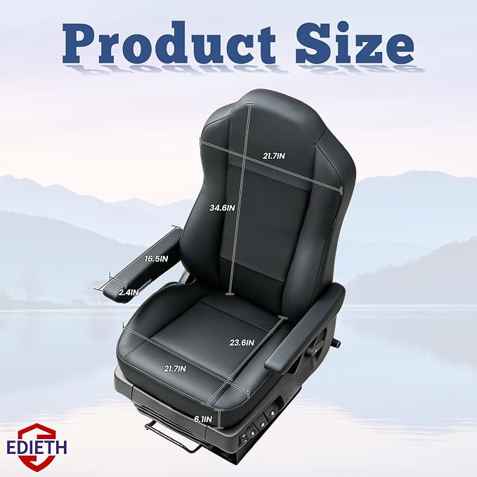 Heavy Duty Seat Covers for Kenworth T680 T880 W990 2015-2025, Custom Fit Front Truck Seat Cover with 17" Armrest, PU Leather with Non-Slip - Black