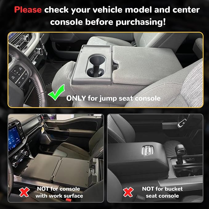 auovo Trims for Ford F150 2015-2023 & F250 F350 F450 2017-2023 (40/20/40 Jump Seat Only) 3D Cup Holder Insert Liners & Front Center Seat Headrest Organizer