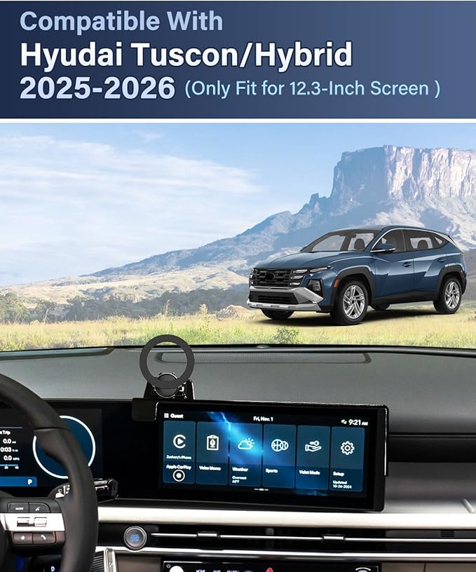 PZK Car Phone Holder for Hyundai Tucson/Tucson Hybrid 2025 2026 Accessories 12.3-Inch Screen Fixed Clip, Compatible with MagSafe Strong Magnetic Car Phone Mount, 360° Rotation Automobile Cradles