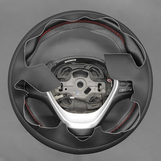 MEWANT Hand Stitch Black Smooth Perforated Faux Leather Steering Wheel Cover for BMW 2Series F22 F23 F30 F34 F32 F33 F36