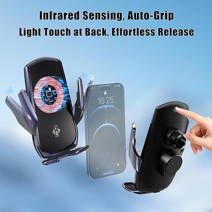 Car Phone Mount for Honda CR-V 2017–2022, 15W Wireless Fast Charging Auto-Clamping Vent Phone Holder, One-Hand Operation, Hands-Free, 360° Adjustable, Without Blocking Airflow